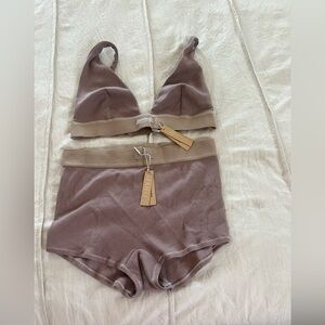Skims Cotton Plunge Bralette & Cotton Rib Boy Shorts